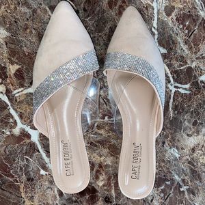Nude rhinestone flats